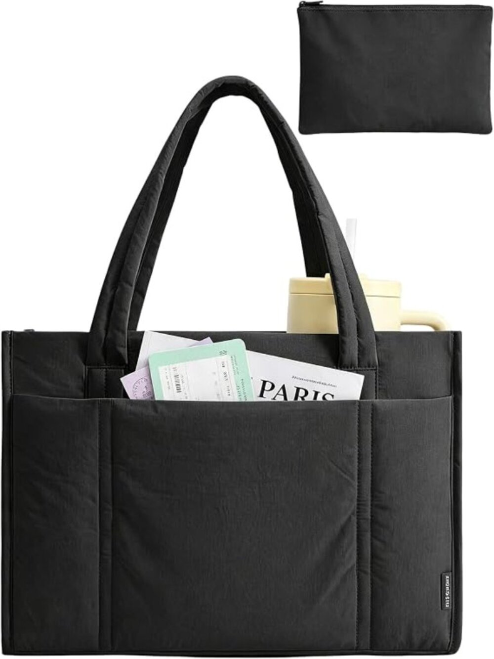 Bagsmart Puffy Quilted Lightweight Zip Top Travel Tote in Black New with Tags